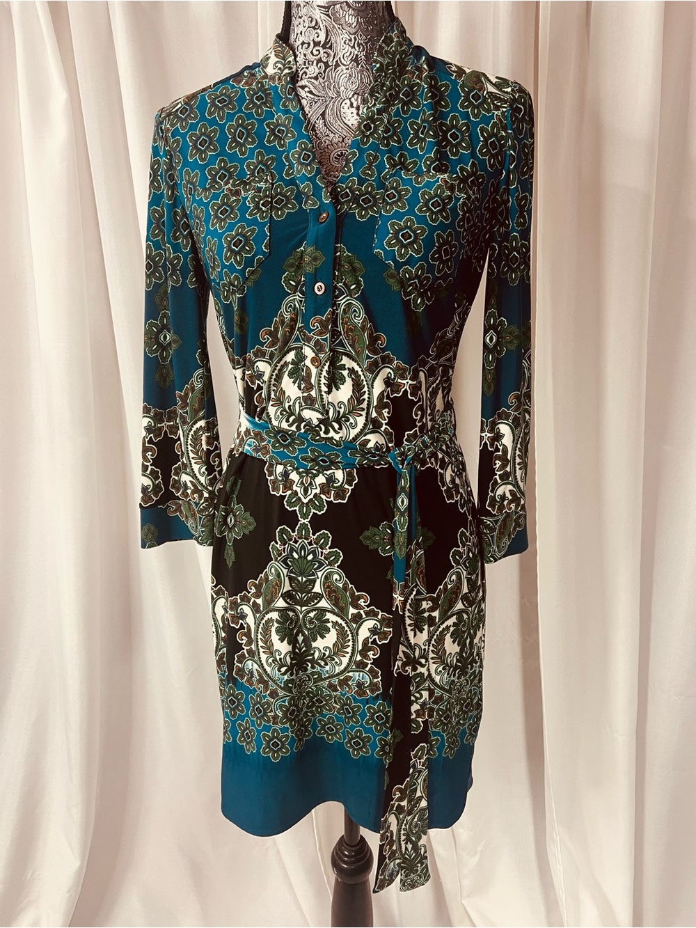 JM Collection Teal & Black Printed Dress Size 2P